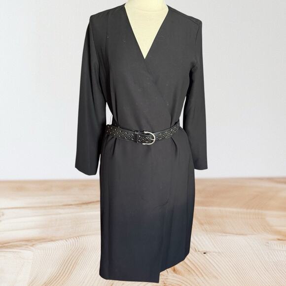 COS Black V Neck Long Sleeve Style Wrap Midi Dress Sz 8 Wear as Dress or Duster - Picture 8 of 10